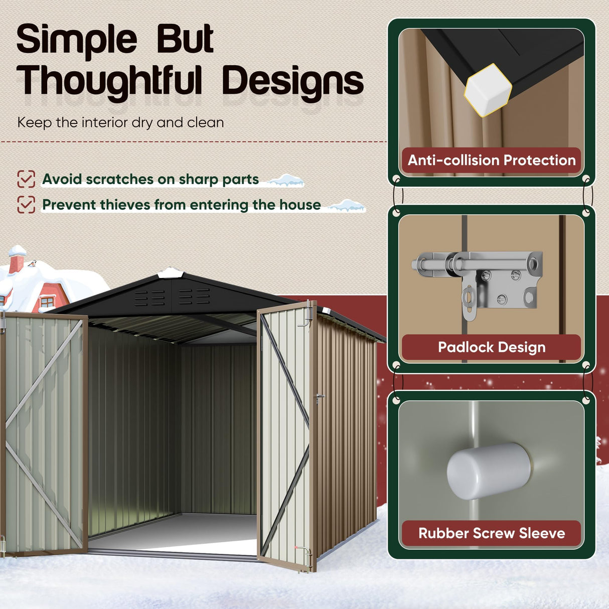 GUNJI 8 x 6 FT Shed Outdoor Storage Shed Metal Garden Shed with Lockable Door Outside Waterproof Tool Shed for Backyard, Patio, Lawn (Brown) GUNJI