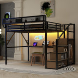 Queen Size Loft Bed with Stairs and Desk, Heavy Duty High Loft Bed Queen with Storage, Upper Shelf and Wardrobe for Kids Teens, Adults Teens No Box Spring Needed, No Noise, Black Duxelifin