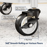 YASONIC Metal 3 Tier Rolling Cart - Heavy Duty Utility Cart with Lockable Wheels, Hanging Cups, Hooks, Mesh Rolling Storage Cart Craft Cart Organizer, Lightweight and Sturdy, White YASONIC