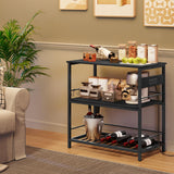 HOOBRO Kitchen Island with Storage, Kitchen Island Table with Power Outlet, 35.4" L 3 Tier Coffee Station and Microwave Stand, for Home, Kitchen and Dining Room, Black BB021ZD01 HOOBRO