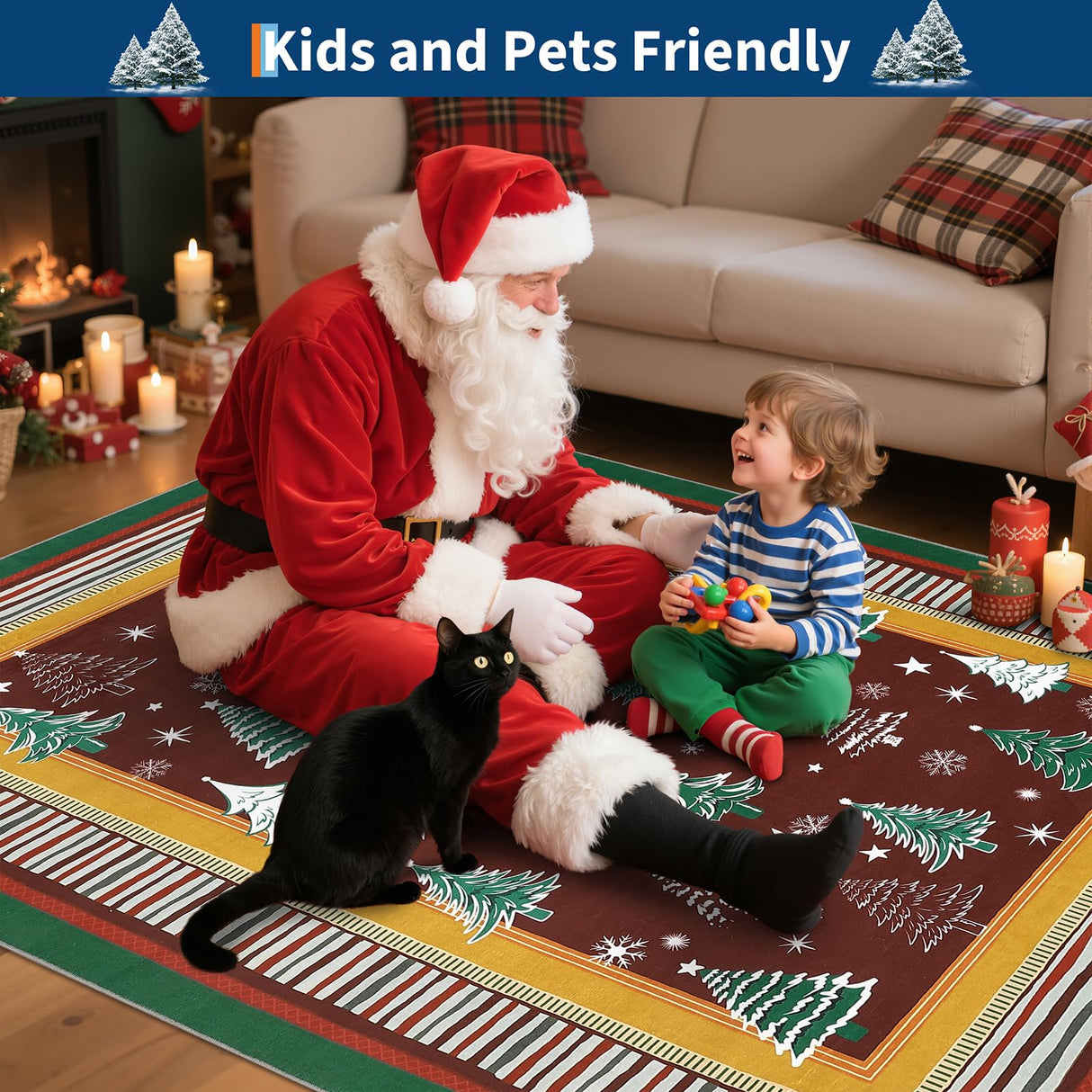 GarveeHome 2.5x8 Christmas Rug Runners for Hallways Non Slip,Christmas Tree Print Kitchen Rugs Washable Area Rug for Entryway, Low Pile Soft Red Holiday Decor Carpet for Bedroom Laundry Room GarveeHome