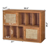 LEYAOYAO Large Record Player Stand with Vinyl Storage Up to 450 Albums, Wood Rattan Boho Record Storage Accent Cabinet, Modern Stereo Media Cabinets, Wide Turntable Stand for Living Room, Tea Brown LEYAOYAO