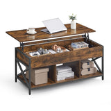 VASAGLE Lift Top Coffee Table, Lift Coffee Table with Storage Shelf, Hidden Compartments and Lifting Top, for Living Room, Office, 19.7 x 47.2 x (19.3-24.4) Inches, Rustic Brown and Black ULCT212B01 VASAGLE
