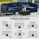 Outsunny 7-Piece Patio Furniture Sets Outdoor Wicker Conversation Sets All Weather PE Rattan Sectional Sofa Set with Cushions & Tempered Glass Desktop, Dark Blue Outsunny