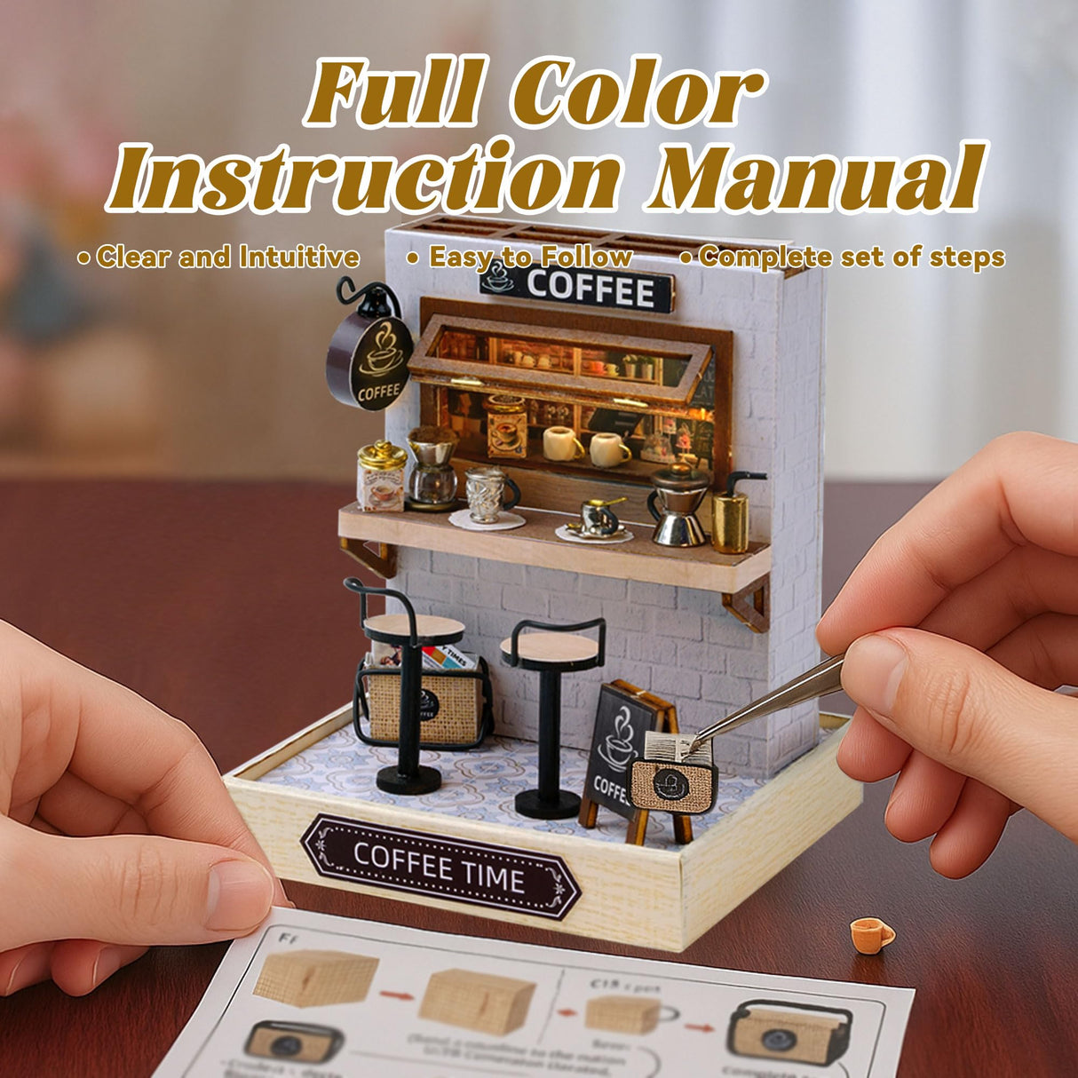 Flever Dollhouse Miniature DIY House Kit Creative Room with Furniture for Romantic Valentine's Gift (Coffee Time) Flever