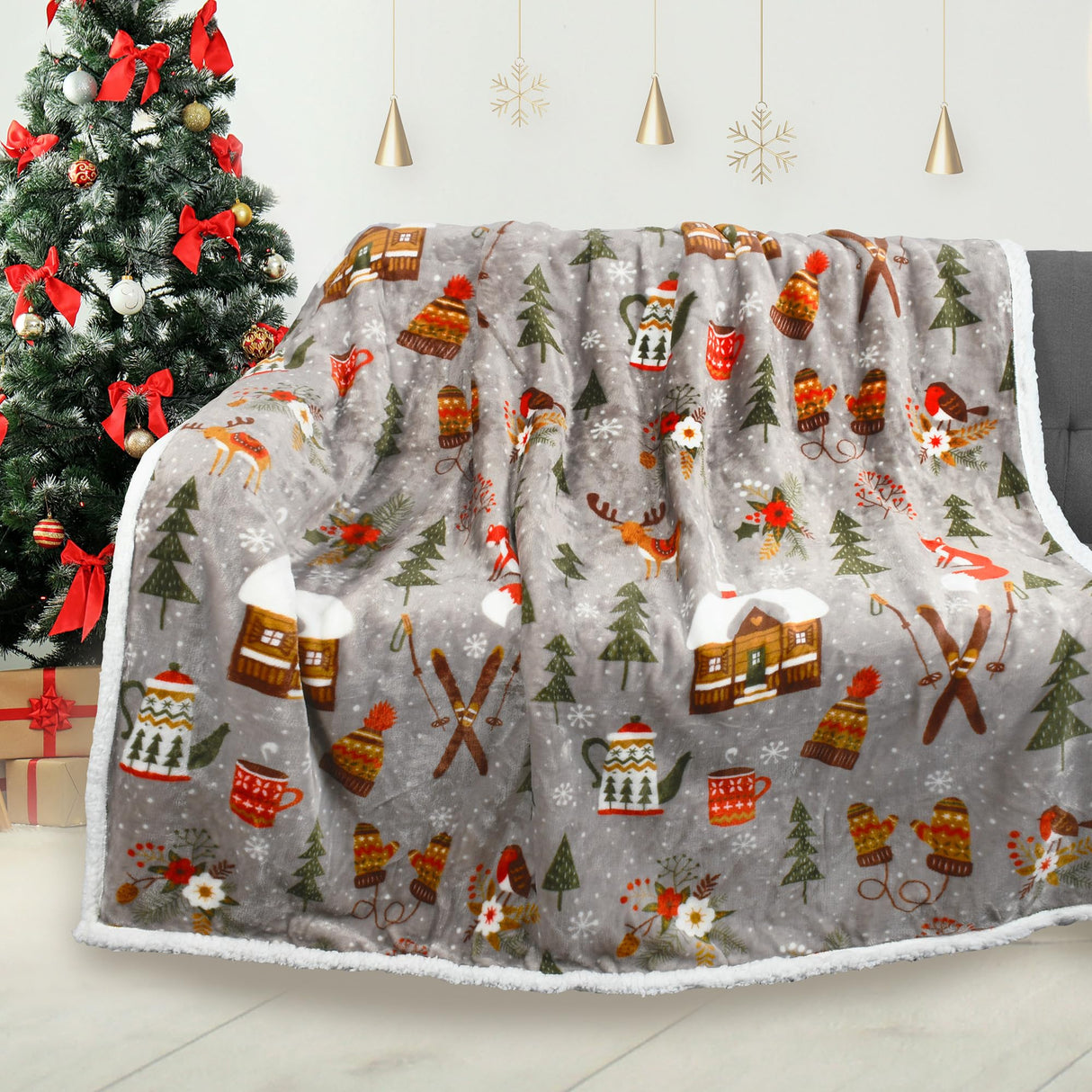Catalonia Sherpa Throw Blanket, Super Soft Fleece Plush Sofa Couch Blanket, TV Bed Blanket, Comfy Cozy Fluffy Warm, Christmas Theme Throws, Blanket(50x60 inch, Tribe) Catalonia