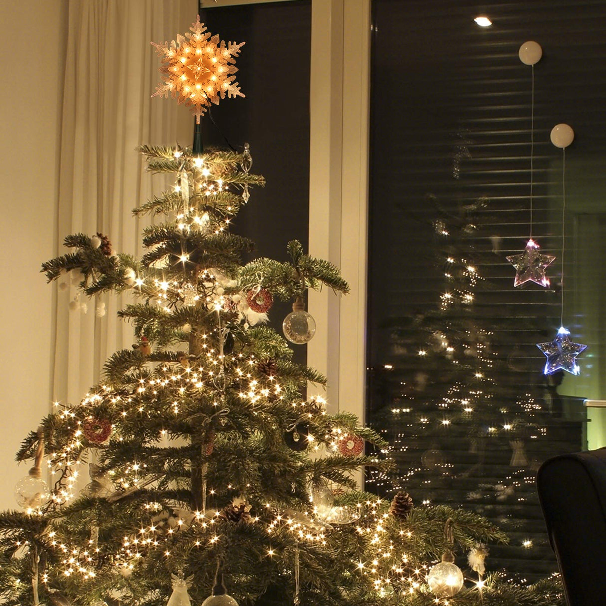 ODEETRONIC Snowflake Tree Topper Lights, 9in 20 Clear Christmas Star Treetop, 120V UL Certified Christmas Lighted Sonwflake Tree Topper, Warm Tree Topper for Xmas Tree Party Decoration ODEETRONIC