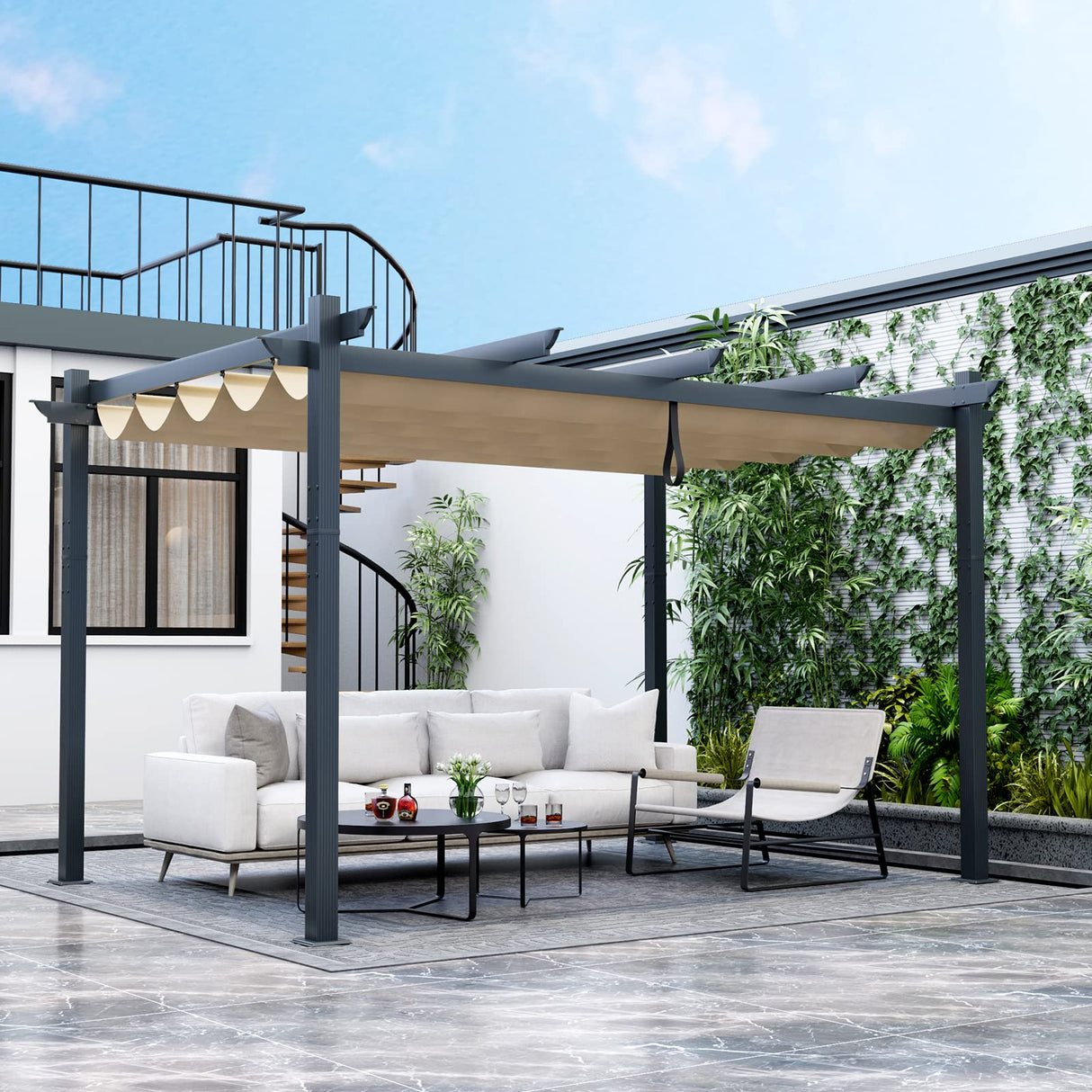 Tangkula 10x13 Ft Pergola, Heavy-Duty Aluminum Outdoor Pergola with Retractable Sun Shade Canopy, Extra Large Patio Shelter Pavilion, Metal Pergola Structure for Deck, Porch, Garden, Yard Beige Tangkula