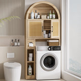 Spurgehom Over The Toilet Storage Cabinet, Bathroom Shelf Organizer Freestanding, Bathroom Arch Cabinet Over Toilet with Toilet Paper Holder and Anti-Tipping Device (Wood & Wicker Door) Spurgehom