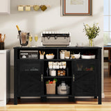 YITAHOME 55'' Farmhouse Buffet Cabinet with Storage, Large Sideboard Cabinet with 2 Doors & Open Storage, Versatile Coffee Bar Table for Kitchen & Living Room (Black) YITAHOME