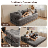 weaxty W 81" Convertible Sleeper Sofa Bed No Assembly - Corduroy Teddy Floor Couch with Fixed-Shape Frame - Boneless Foldable Loveseat for Small Spaces Living Room (Gray, Sofa Bed) weaxty W