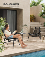 SONGMICS Patio Furniture Set 3 Pieces, Garden Bistro Set, Acapulco Chairs, Outdoor Seating, Side Table and 2 Chairs, Indoor and Outdoor Conversation Set, Balcony Porch, Ink Black UGGF021B01 SONGMICS