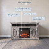 BELLEZE Modern 48" Barn Door Wood TV Stand with 18" Electric Fireplace Heater & Media Entertainment Center Console Table for TV up to 50" with Two Open Shelves and Cabinets - Corin (Grey Wash) BELLEZE
