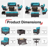 Kurapika 11 Pieces Patio Furniture Set, Rattan Wicker Outdoor Conversation Sets w/43in Propane Fire Pit Table, Swivel Rocking Chairs Patio Sectional Sofa w/4 Inch Cushion, Blue Kurapika