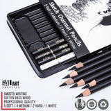 Galart Supplies Charcoal Drawing Set with Organizer Tray – 12 Pieces Soft, Medium, Hard and White Charcoal Pencils for Drawing, Shading and Sketching for Artists and Beginners Galart Supplies