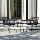 MaxMulti 3 Piece Wicker Patio Bistro Set, Outdoor Conversation Sets with 2 Rattan Patio Chairs and 1 Side Table, Rattan Patio Furniture for Balcony, Deck, Apartment Use (Blue) MaxMulti