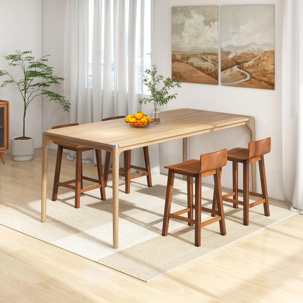 COSTWAY Solid Wood Bar Stools Set of 4, 24.5-inch Counter Height Chairs with Low Backrest and Footrest, Wooden Pub Barstools, Armless Kitchen Island Breakfast Stools for Dining Room, Cafe, Brown COSTWAY