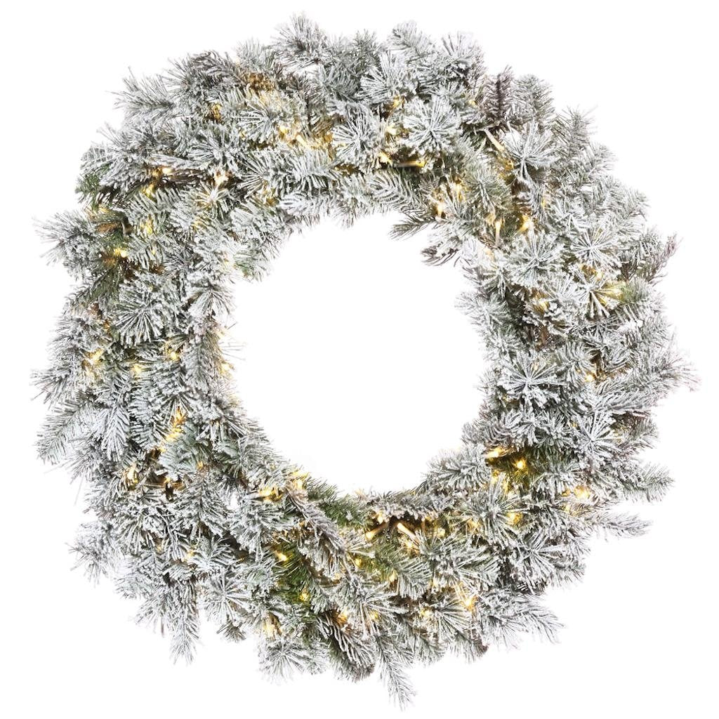 Vickerman 48" Flocked Kiana Artificial Christmas Wreath, Warm White Dura-Lit® LED Mini Lights - Faux Flocked Christmas Wreath - Indoor Seasonal Home Wall Decor