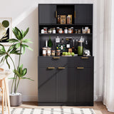 Buenhomino Kitchen Pantry Cabinet with Storage & Pegboard, 71" Tall Hutch Storage Cabinet with Power Outlets, Freestanding Food Pantry Cabinet with Microwave Stand Spice Rack for Dining Room - Black Buenhomino