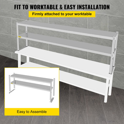 VEVOR Double Overshelf, Double Tier Stainless Steel Overshelf, 72 in Length x 12 in Width Double Deck Overshelf, Height Adjustable Overshelf for Prep & Work Table in Kitchen, Restaurant and W - WoodArtSupply