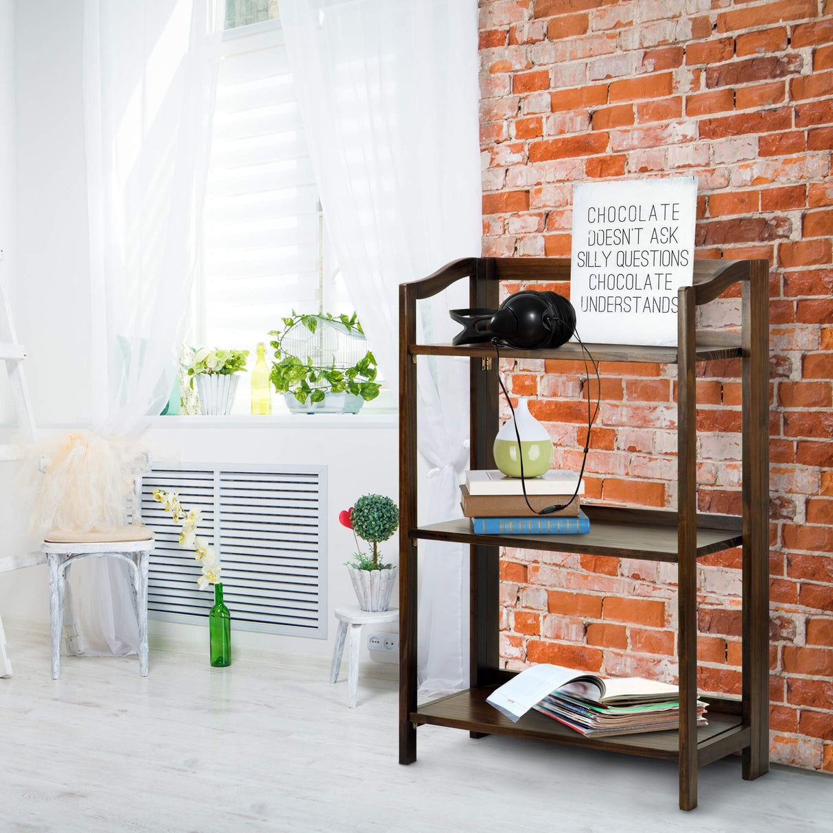 Casual Home Stratford 3-Shelf Folding Bookcase-Warm Brown Casual Home