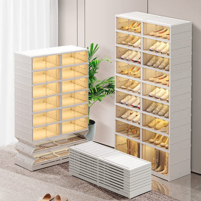 CIMLORD 9-Tier Foldable Shoe Rack Organizer for Closet,36Pairs Collapsible Plastic Shoe Shelf,Large Shoes Cabinet with Door,Clear Stackable Storage Box Easy Assembly