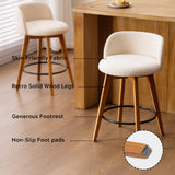 EYYTHUNG 26" Counter Height Bar Stools Set of 2 Mid Century Modern Farmhouse Swivel Barstools Chenille Fabric Upholstered Bar Height Island Chairs with Curved Backrest for Kitchen Island, Beige EYYTHUNG
