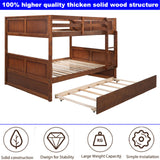 DOONREXS New Upgrade Thicken Solid Wood Bunk Bed Full Over Full with Trundle, Full Size Bunk Beds Frame with Ladder and Safety Guard Rail, Convertible to 2 Beds, Easy Assembly (Walnut) WoodArtSupply