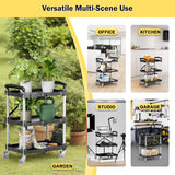 Foldable Rolling Book Cart, 3 Tier Folding Utility Service Carts with Wheels Lockable Handles for Women No Assembly Storage School Restaurant Warehouse Garage 180LBS Capacity Sturdon