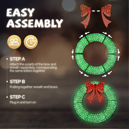 VINGLI 60 Inch Pre-lit Large Christmas Wreath, Outdoor Christmas Wreath with 400 LED Lights for Garage, Windows, Christmas Door Wreath Decorations with Red Bow, Timer Remote Control, Plug-in, Green