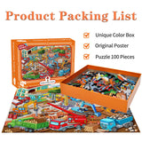 Puzzles for Kids Ages 4-8 6-8 8-10 Year Old - Busy Engineering Vehicle - 100 Pieces Jigsaw Puzzle for Kids 100 Piece Puzzle for Adults Learning Educational Puzzles for Boys Girls HUADADA
