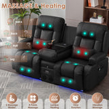 TUNYI Wall Hugger Power Loveseat Recliner - Reclining Loveseat with Console Theater Seating RV Recliner Sofa with USB/Outlet/Speaker/Cup Holder/LED Light/Storage (Black) TUNYI