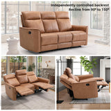 Manual Loveseat Recliner Sofa, Wall-Hugger 3 Seat Reclining Love Seat Couches, Leathaire Reclining Sofa Set, 3-Seater Recliner Chair for Living Room, Office, Apartment, Brown CANMOV