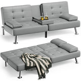 Homall Futon Sofa Bed, Leather Futon Couch with Removable Armrests, Adjustable Recliner Sleeper Sofa Bed with Dual Cup Holders for Living Room, Apartment, Office (Grey) Homall