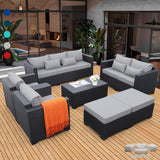 Rattaner Patio Furniture Sets 7 Pieces Outdoor Furniture Sectional Patio Couches Set with Storage Table Light Grey Cushions Rattaner