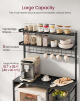 VASAGLE Bakers Rack with Power Outlet, 35.4 Inches Microwave Stand, Coffee Bar, 4 AC Outlets, with Adjustable Shelves, 8 S-Hooks, Basket, Spice Racks, Charcoal Gray and Ink Black UKKS031B22 VASAGLE