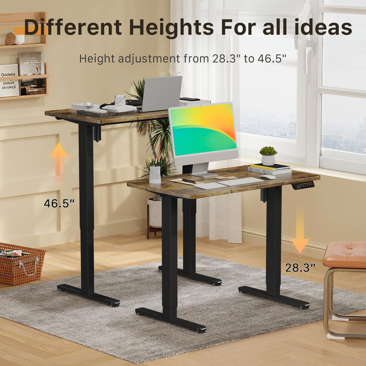 JOY worker Small Electric Standing Desk, 35" x 20" Whole Piece Height Adjustable Desk with Memory Controller, Grey Sit to Stand Desk Workstation for Home Office, Rustic JOY worker