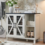 JXQTLINGMU Shoe Storage Cabinet, 38" Wide Farmhouse Shoe Cabinet with Mesh Doors and Adjustable Shelves, Rustic Wooden Shoe Organizer, Modern Large Shoe Cabinet Storage for Entryway, Off White JXQTLINGMU