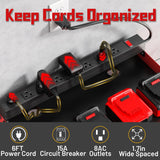 Wide Power Tool Organizer Wall Mount with Charging Station,3 Layer Adjustable Heavy Duty Tool Storage Rack 4 Drills with 8 Outlet Power Strip,Hooks,Screwdriver box,Garage Gifts for Fathers Day,Red CFMASTER