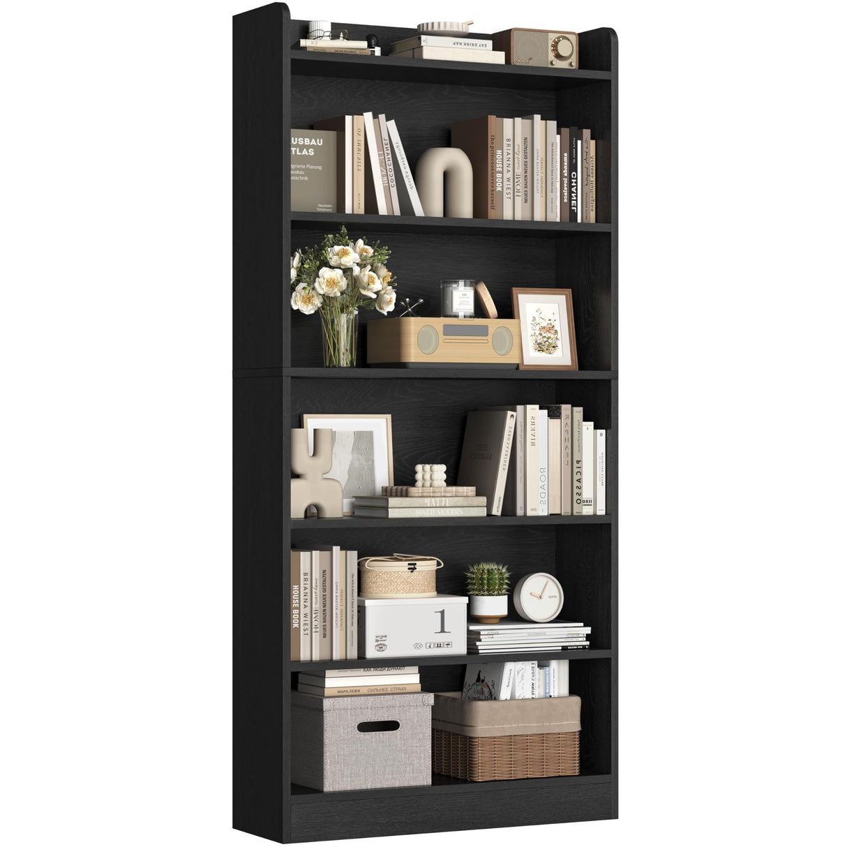 Yaheetech 6-Tier Open Bookcase and Bookshelf, Modern Simple Floor Standing Display Storage Shelves with Top Open Compartment for Home Office, Study, Living Room - Black Yaheetech