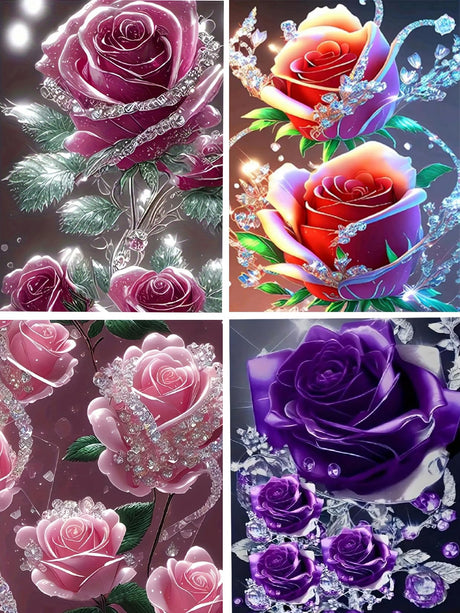 GXGLLPZBY 4 Pack Diamond Painting Kits for Adult Beginners,5D DIY Rose Flower Diamond Art Kits for Adult,Full Round Drill Floral Diamond Dot Gem Art Kits,Home Wall Decoration 11.8x15.8 Inches GXGLLPZBY