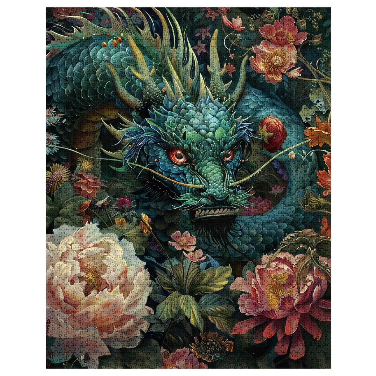 Dragon Jigsaw Puzzle 1000 Pieces Puzzles for Adults, Dinosaur Jigsaw Puzzles for Challenging Family Activity Games DIY Flowers Puzzle for Home Wall Decor Gifts - 20 x 27 Inches Aihonmin