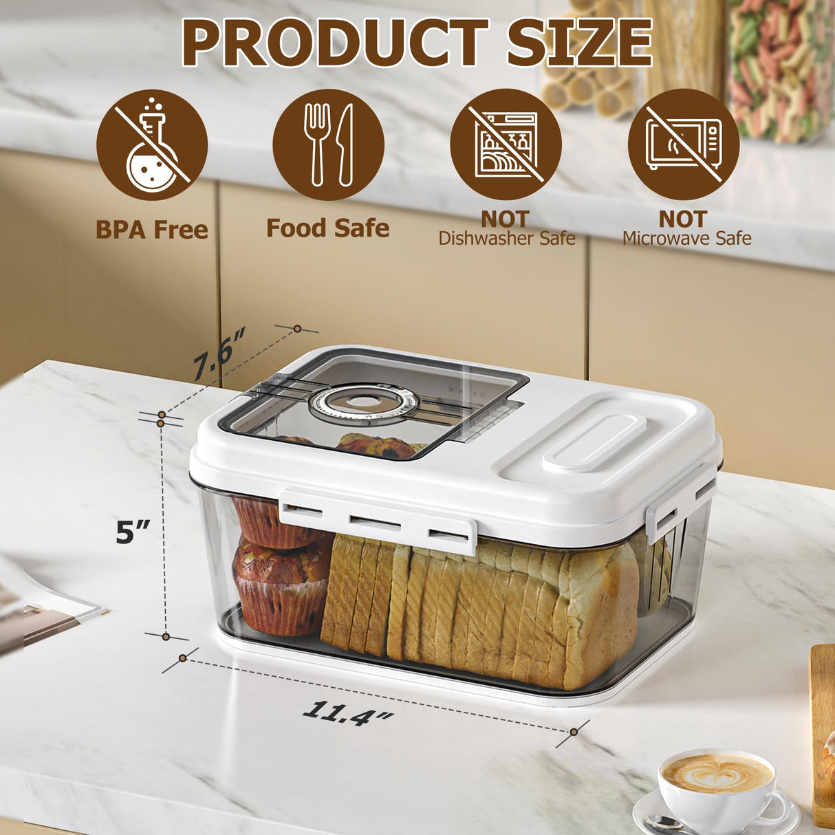 Olimingse Bread Box For Kitchen Countertop, Airtight Bread Storage Container, Time Recording Bread Keeper with Lid,Bread Storage For Homemade Breads, Toast, And Cookies, White Bread Holder. Olimingse