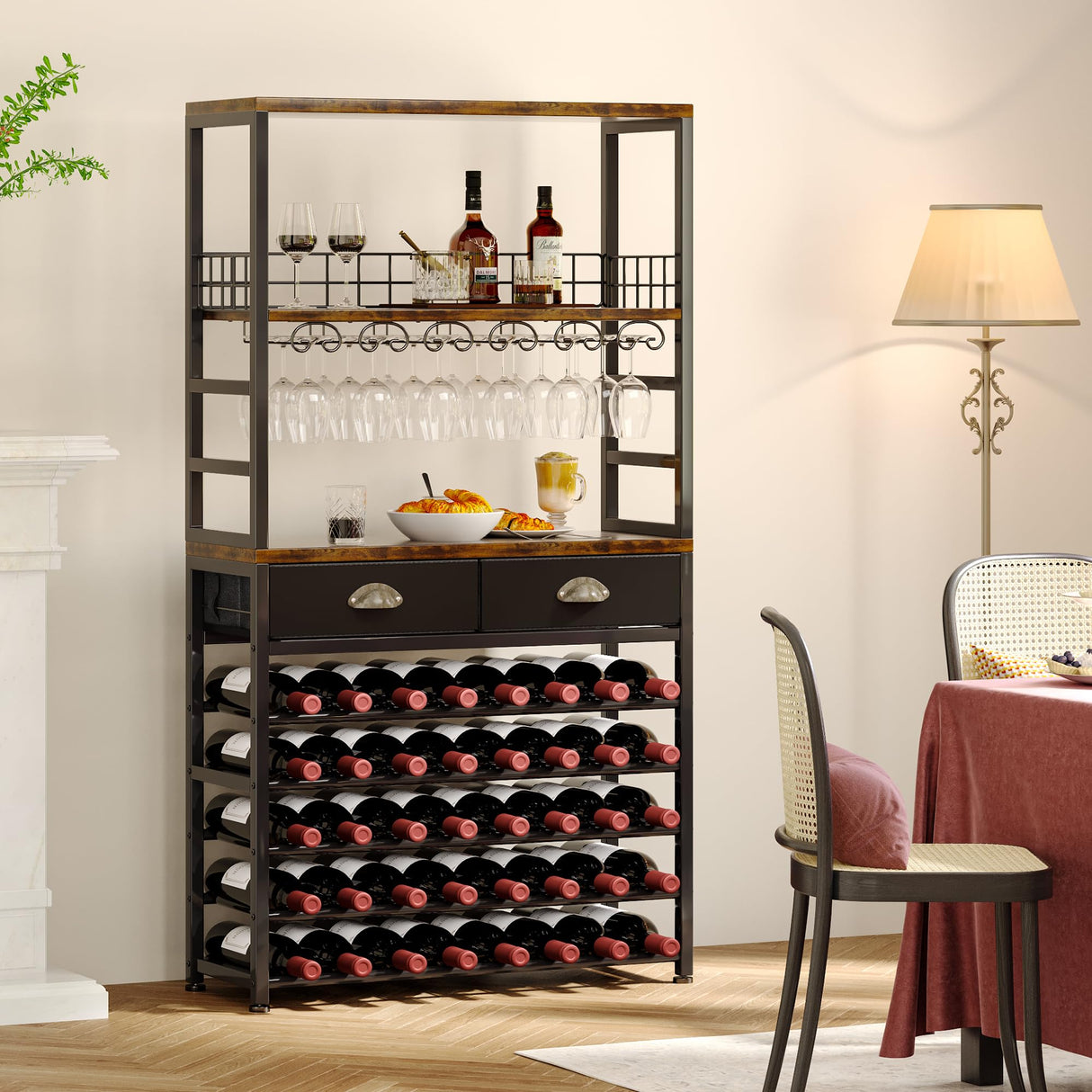 Homeiju Wine Cabinet with Storage, Bar Cabinet with Wine Rack, 6-Tier with Tabletop, Storage Drawer and Wine Storage for Home Bars Homeiju
