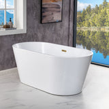 WOODBRIDGE 54" Acrylic Freestanding Bathtub Contemporary Soaking White Tub with Brushed Gold Overflow and Drain，BTA1702-BG WOODBRIDGE