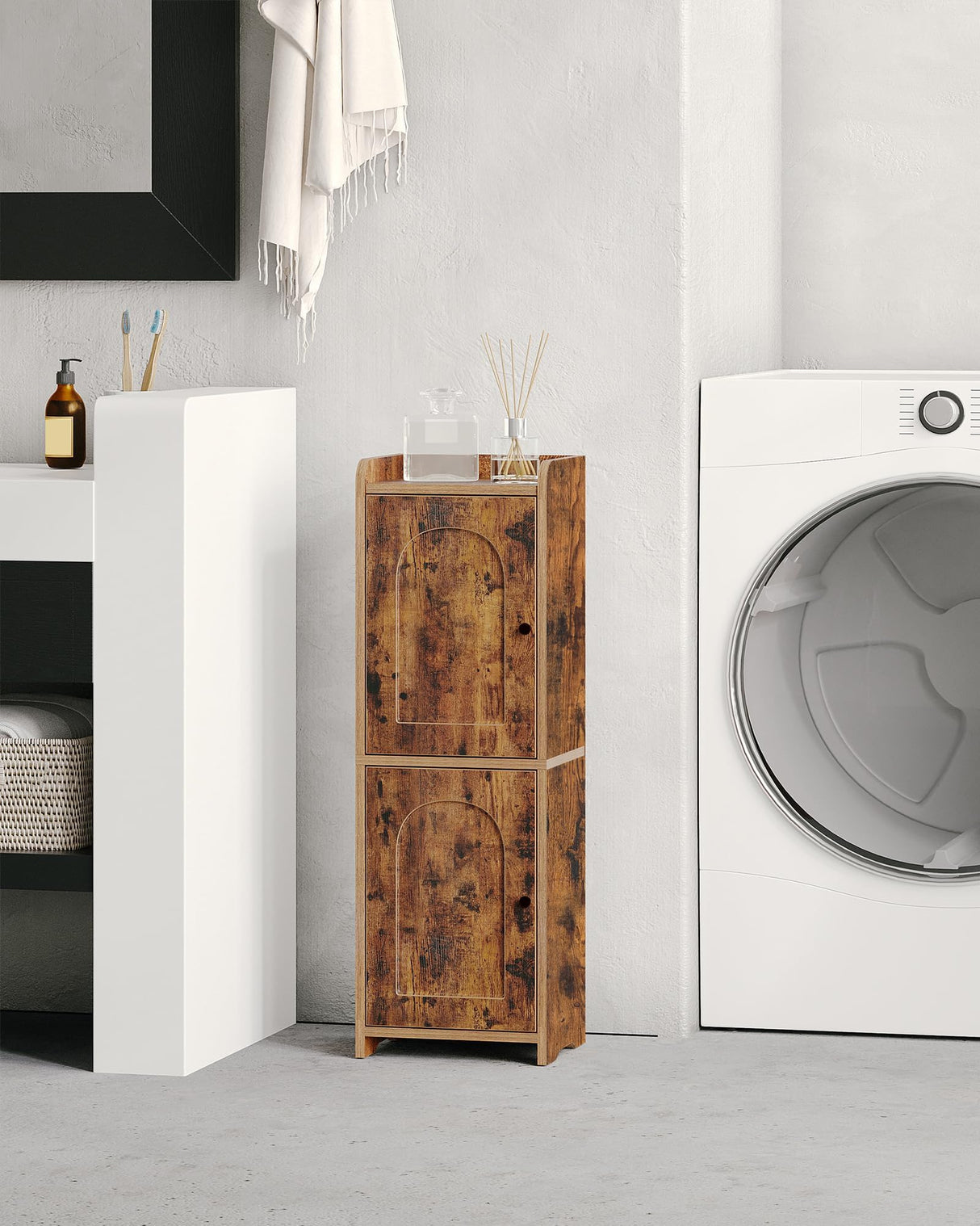 Hzuaneri Bathroom Storage Cabinet, Corner Floor Cabinet with 2 Doors and Adjustable Shelf, Narrow Toilet Paper Cabinets, Bathroom Organizer for Small Spaces, Rustic Brown BC19901X Hzuaneri