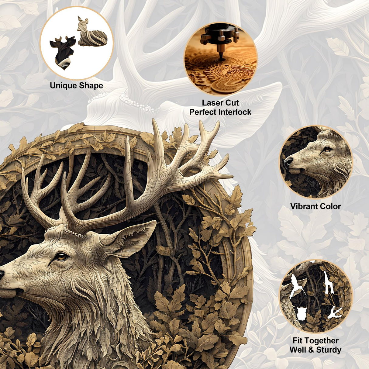 KAAYEE Wooden Puzzles for Adults, 3D Vision Effect 3D Deer Wooden Jigsaw Puzzles Unique Shape Advanced Wood Puzzle Adult, 3D Effect Flat Puzzle Birthday Gifts Family Game (8.5 * 8.3in 100pcs) KAAYEE