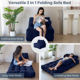 MAXYOYO Folding Sofa Bed, Convertible Sleeper Chair with Pilow Foldable Matress with Back Support, Portable Fold Out Chair Bed Comfy Floor Sofa Lounge for Living Room Bedroom, Navy, Single MAXYOYO