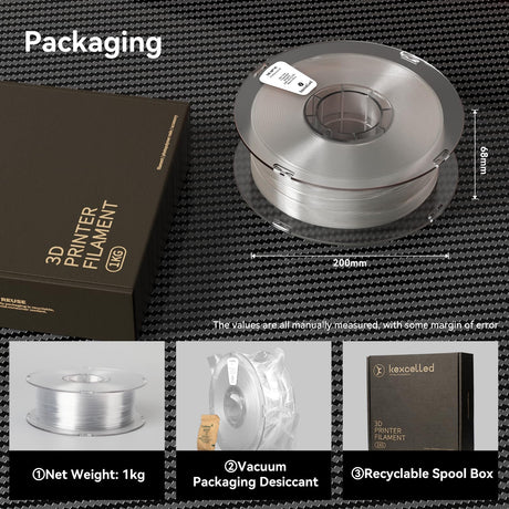 kexcelled PC Filament 1.75mm 1kg,Clear Black Polycarbonate Filament 1.75 with Tough and Heat Resistant,PC 3D Printer Filament Dimensional Accuracy +/- 0.03mm kexcelled