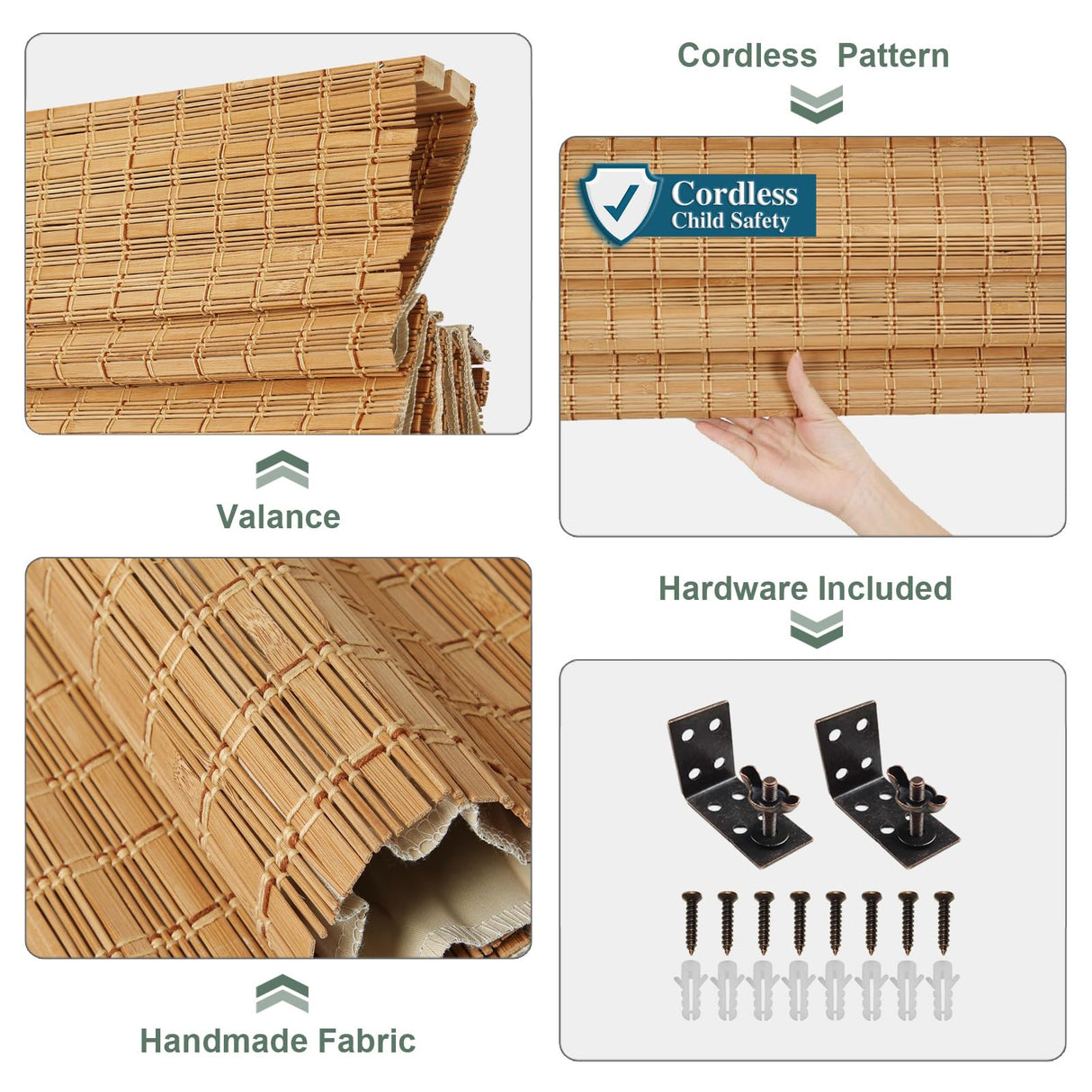 Comzone Blinds Cordless Blackout Bamboo Roman Shades, Easy Installation Natural Woven Wood Shades, Great Privacy Lined Bamboo Blinds for Windows, Camel Comzone Blinds